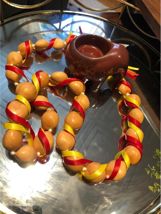 Other - Red and yellow ribbon large Beaded prayer necklace